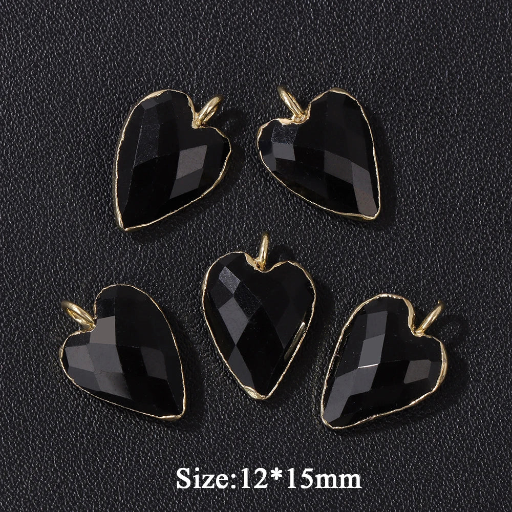 2PCS/lot Faceted Heart Shape Stone Pendant Natural Amethyst Rose Quartzs Labradorite Love Charms For Jewelry Making Necklace DIY