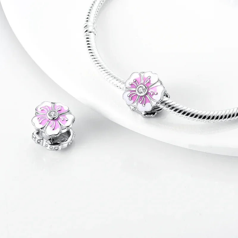 S925 Sterling Silver Flower with Various Shapes Sparkling Zircon Sunflower Charms Beads Fit Original Bracelets DIY Jewelry