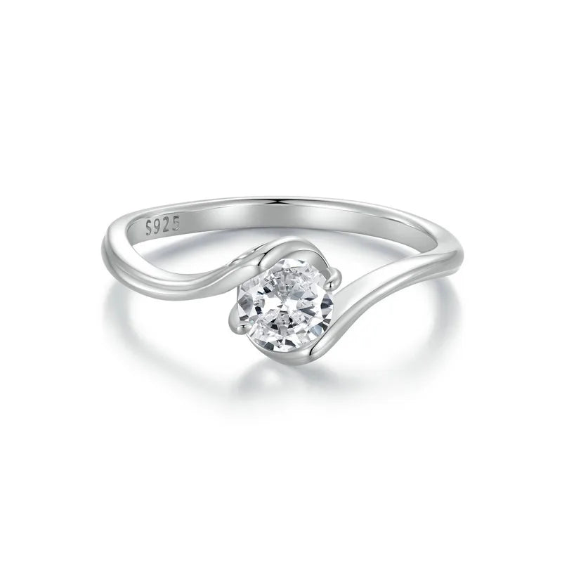 WOSTU 0.5CT D Color VVS1 EX Round Moissanite Wedding Ring for Women 925 Sterling Silver Classical Rings Engagement Band MSR040
