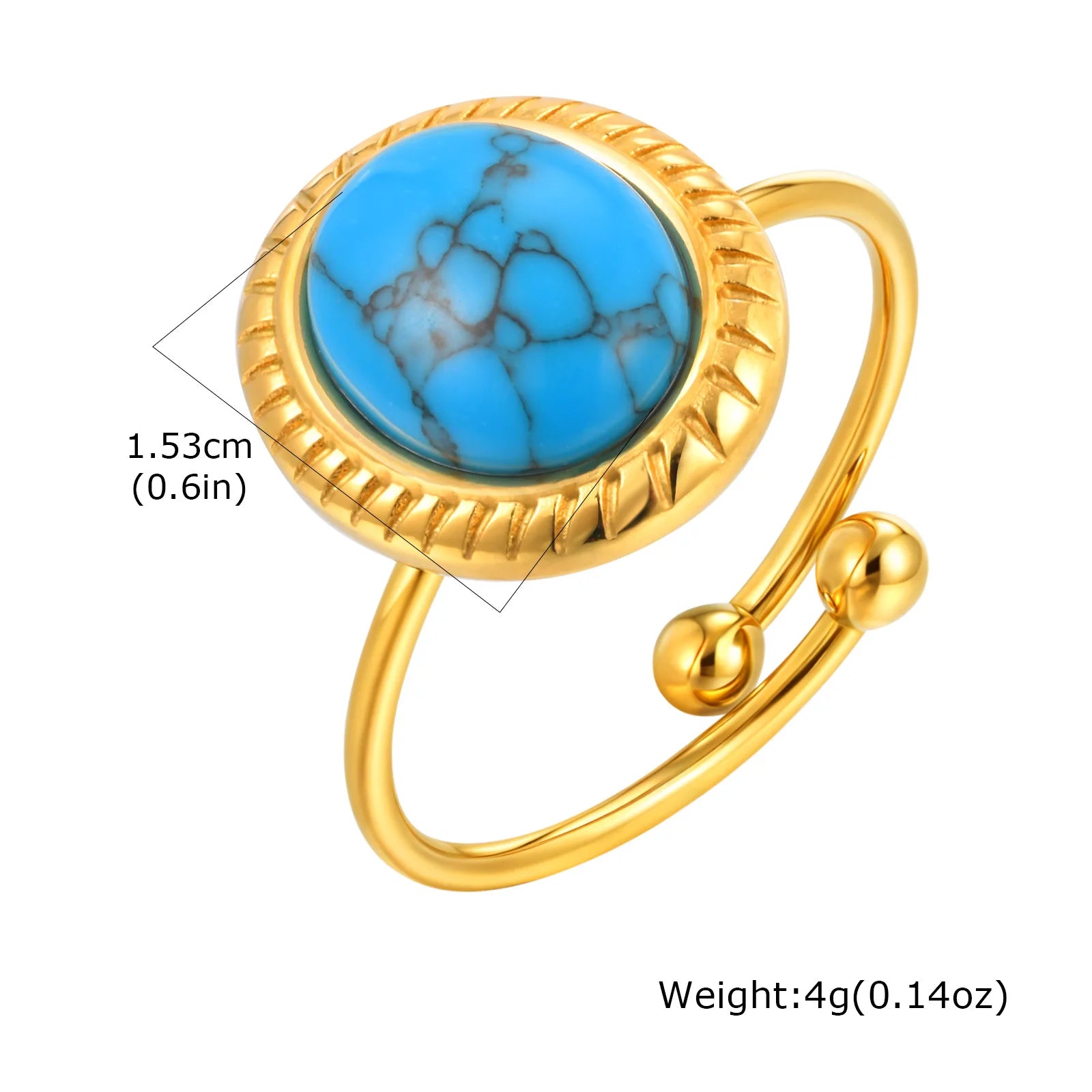 Vnox Elegant Natural Stone Stainless Steel Rings Fashion Colored Pearl Opal Turquoise Rings For Women Retro Waterproof Jewelry