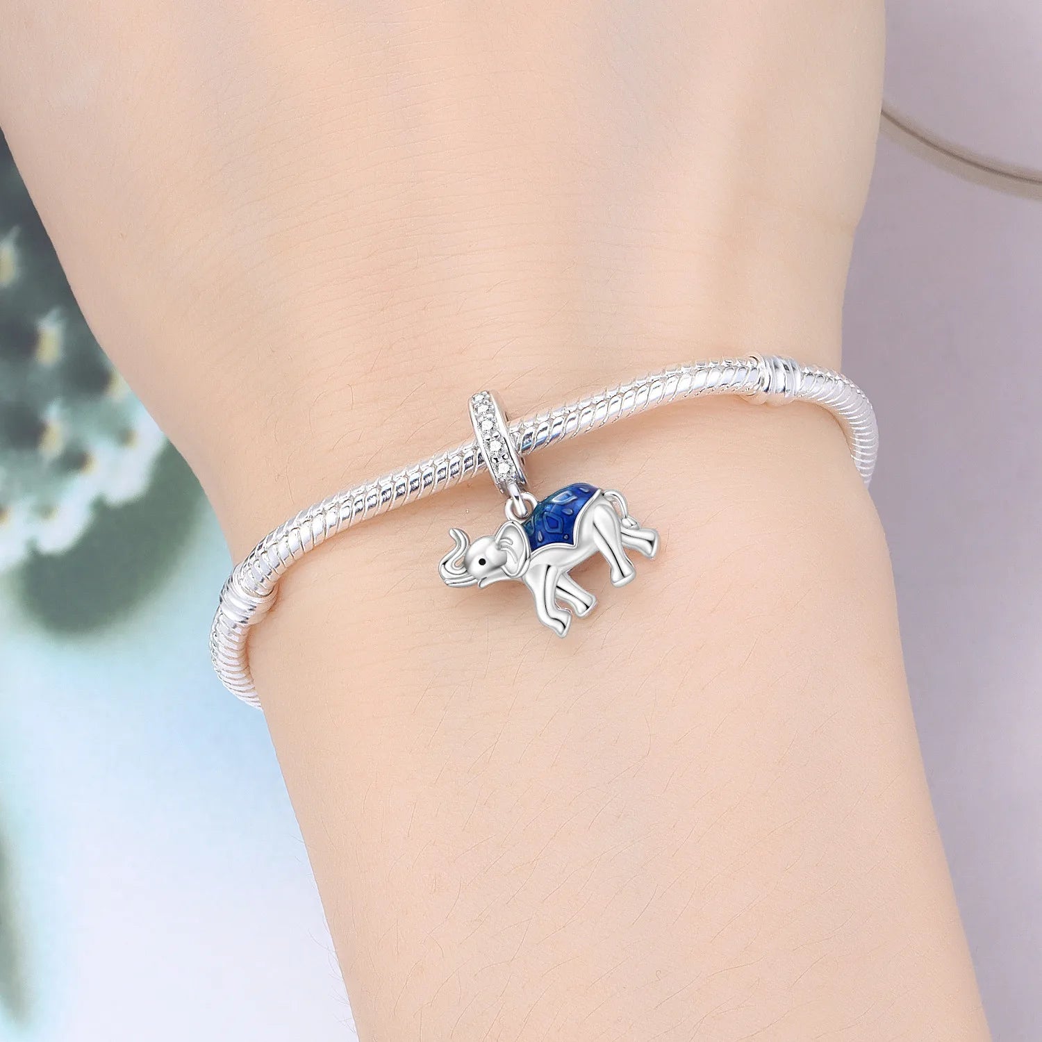 PANPOKI 925 Sterling Silver Blue Elephant Animal Beads Original Pendants Bracelet Charm Jewelry Party DIY Trendy Gifts