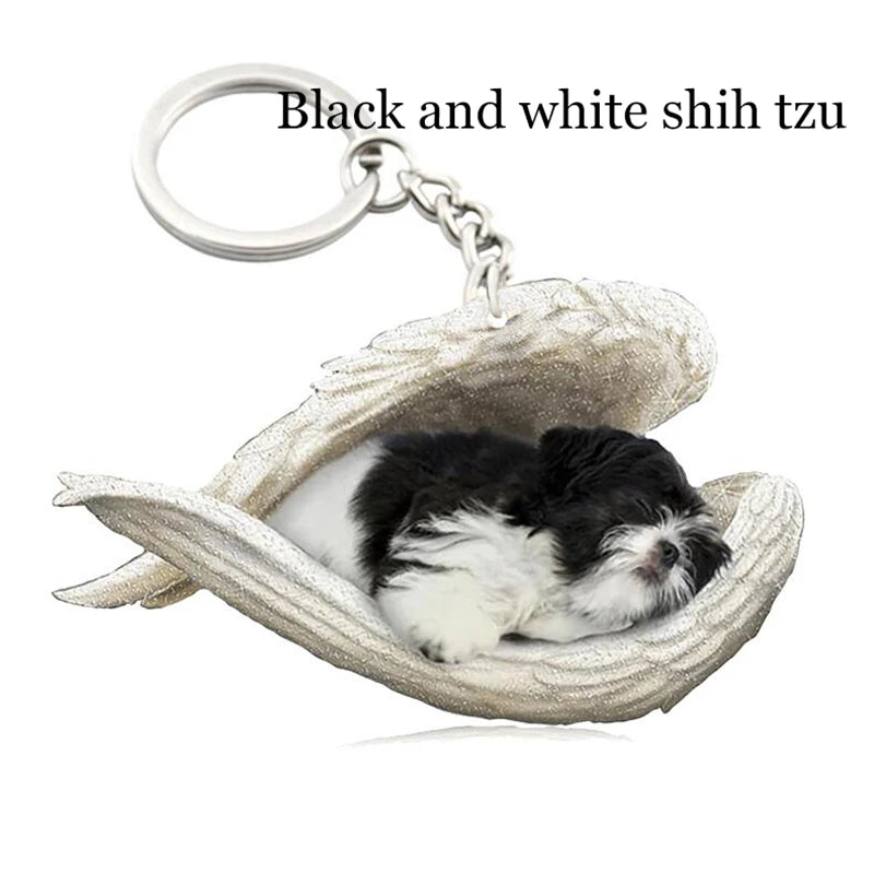 100 Style Cut Dog Sleeping Angel Pendant Bag Keychain Car Keychain Keyring Animal Pet Jewelry Boyfriend Girls Gift Accessories