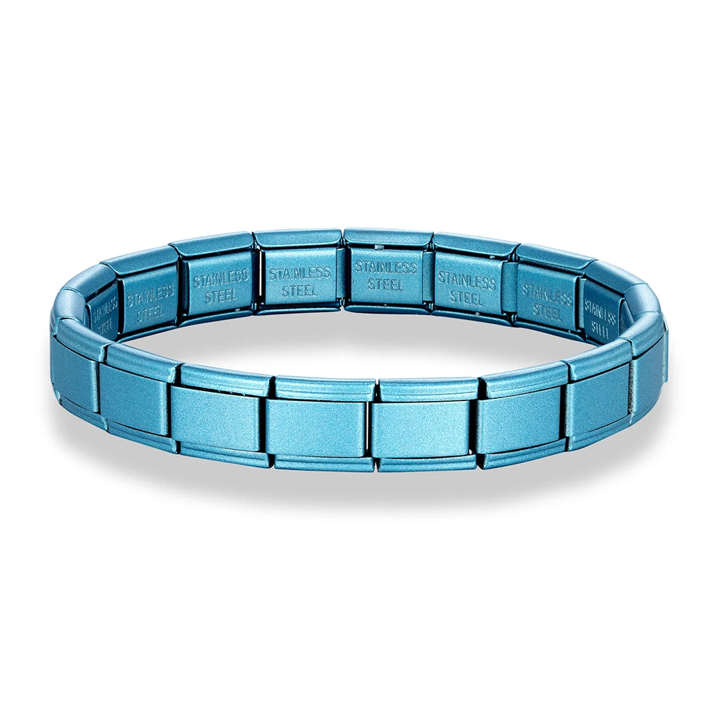 MKENDN New Women Men Jewelry DIY 9MM Width Italian Elastic Charm Bracelet Matte Solid Color Stainless Steel Fashion Bangle