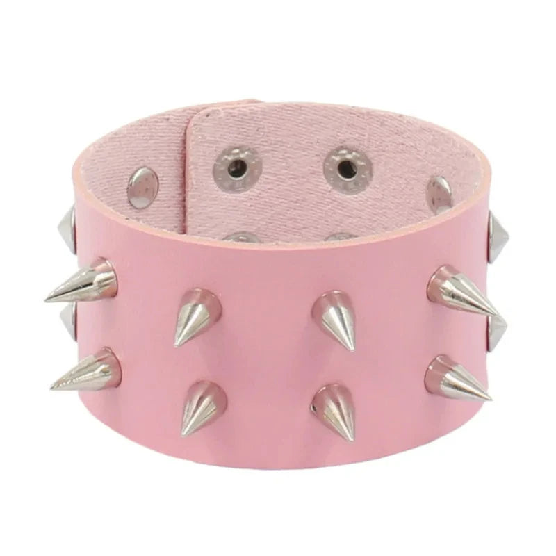 Vintage Leather Bracelets Punk Row Cuspidal Spikes Rivet Stud Wide Cuff PU Leather Punk Gothic Rock Unisex goth accessories