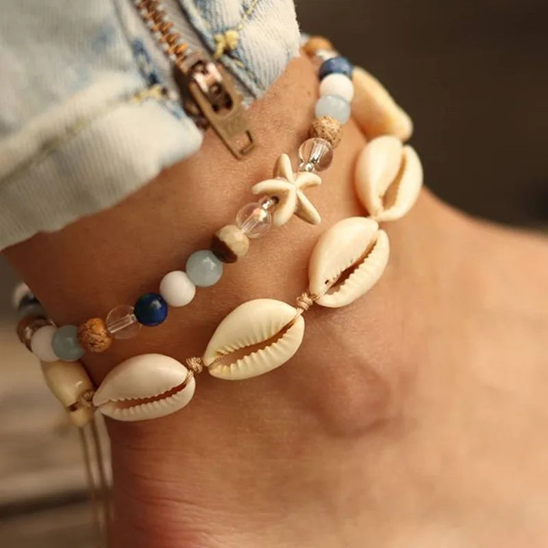 Boho Starfish Conch Shell Beads Anklet Bracelet On The Leg Pineapple Flower Anklets Barefoot For Women Leg Chain Beach Jewelry - Madeinsea©