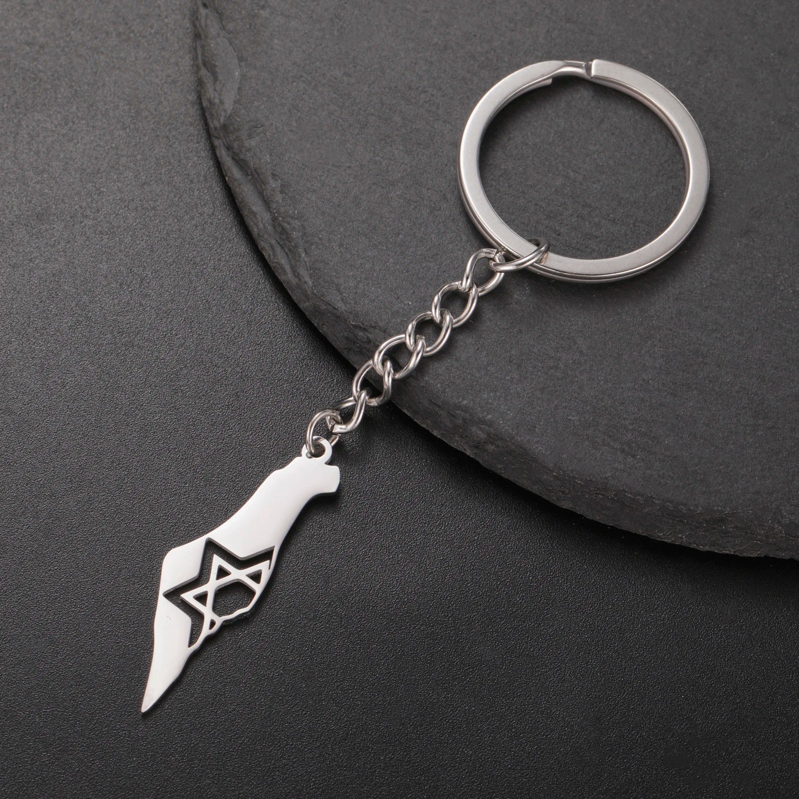 Dreamtimes Israel Map David of Star Keychain for Women Men Hexagram Stainless Steel Religious Key Ring Jewelry Gifts