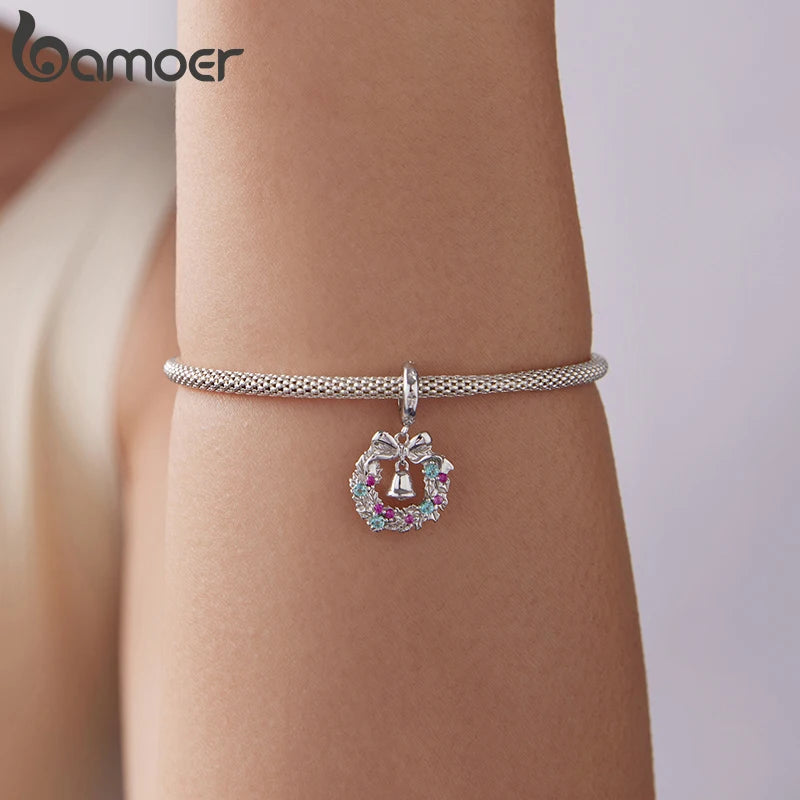 Bamoer 925 Sterling Silver Christmas Apple Tree Charms Xmas Series Pendant Beads for Women DIY Bracelet Accessories Holiday Gift