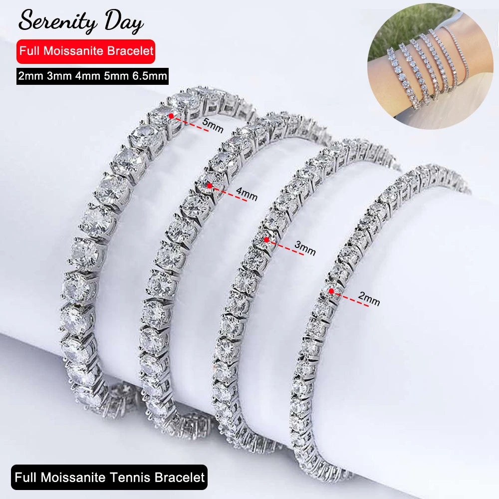 Serenity 3mm 4mm 5mm D Moissanite Tennis Bracelet Women Man Gift S925 Sterling Silver Sparkling Lab Diamond Hand Chain Jewelry - Madeinsea©