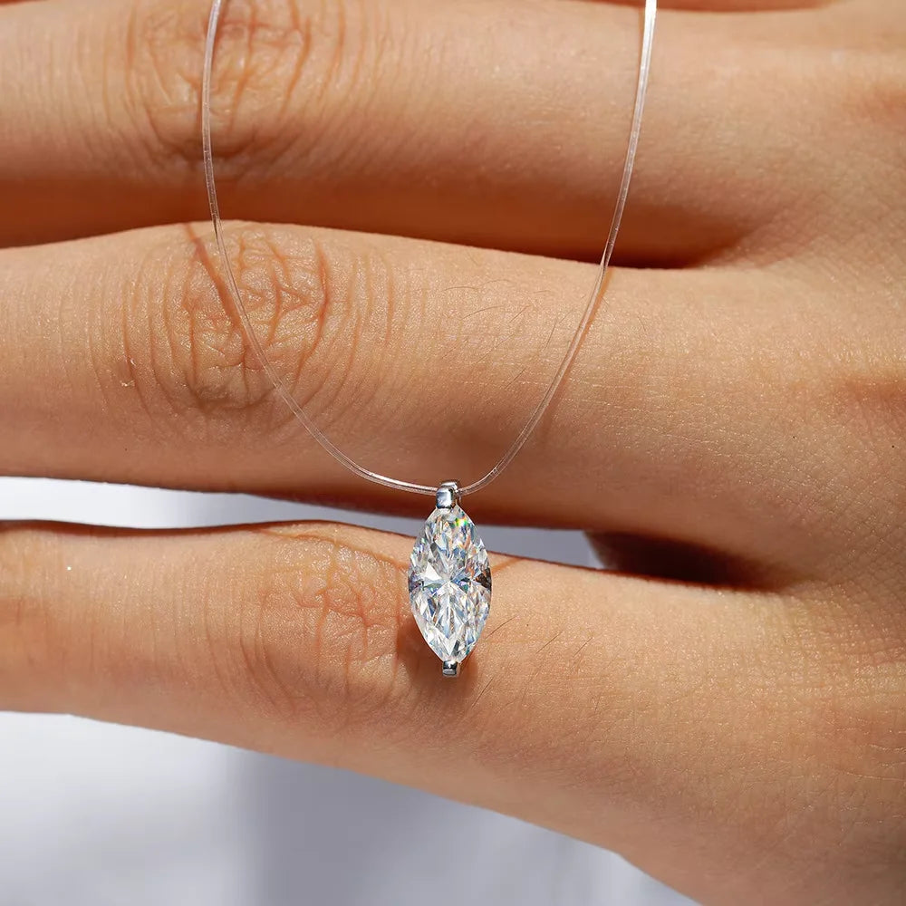 Serenity 1ct Moissanite Necklace Invisible Transparent Fishing Line Women Gift S925 Sterling Silver Pendant Necklace Plated 18K