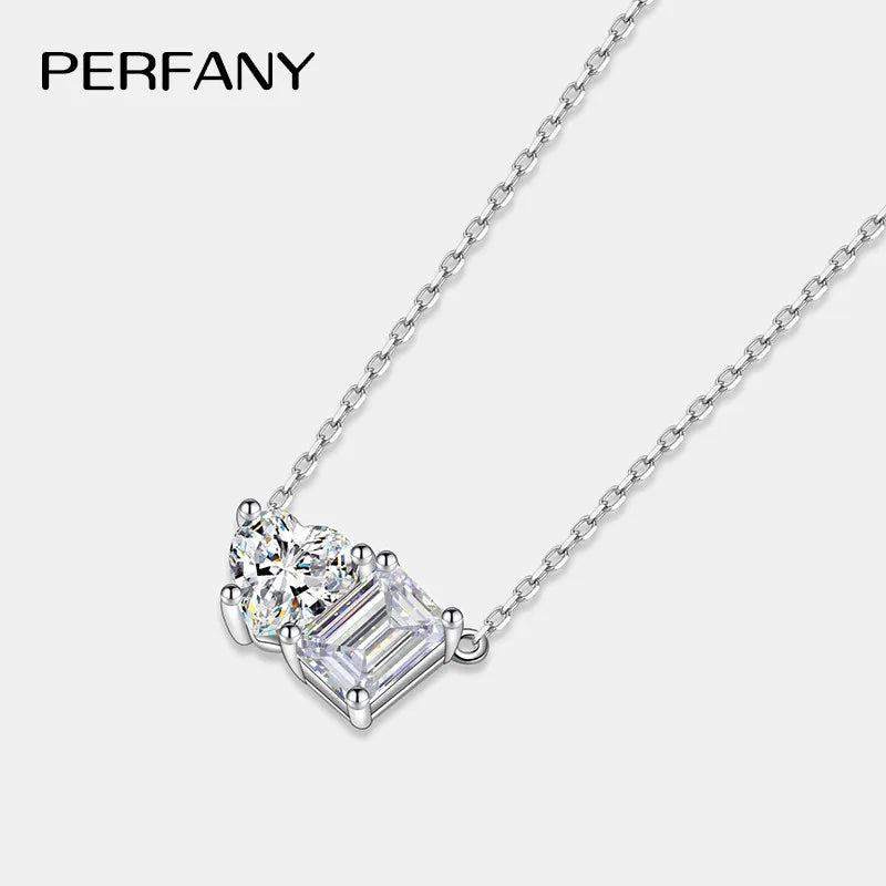 PERFANY Radiant Emerald Cut 2CT Moissanite Necklace for Women S925 Pure Silver Heart Diamond Pendant Fashion Wedding Jewelry - Madeinsea©
