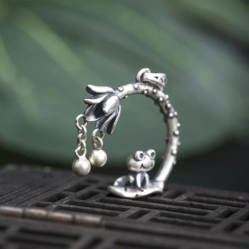 MKENDN Vintage 925 Sterling Silver Cute Frog Pendant For Necklace Men Women Fashion Accessories Jewelry