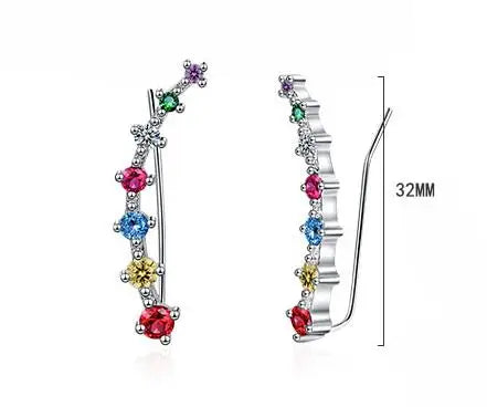 Full D Moissanite Earrings For Women Silver 925 Black/ White Diamond 7 Star Ear Cuffs Crawler Climber Earrings Unique Jewelry