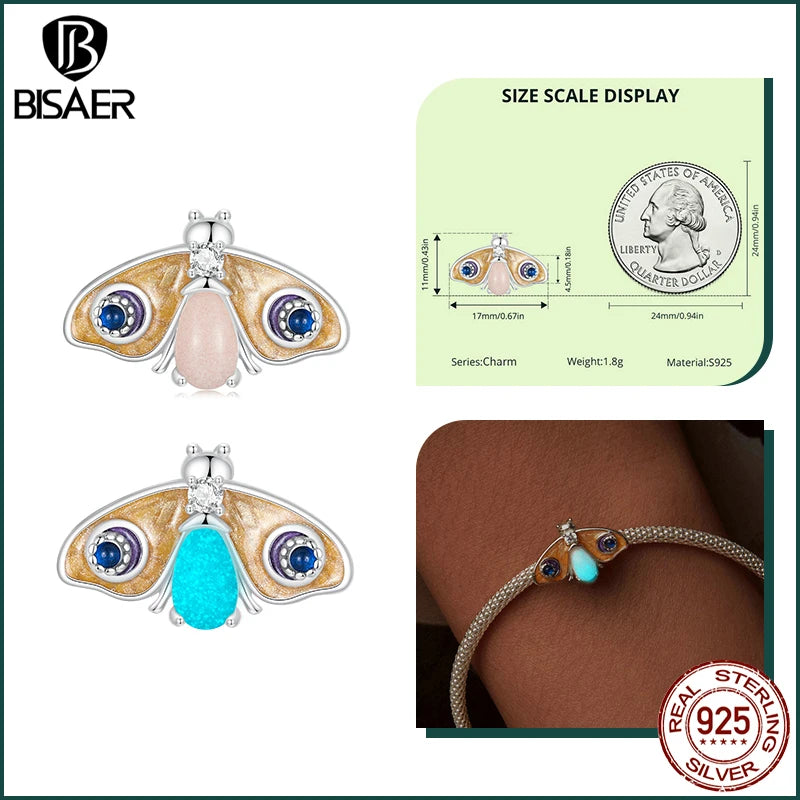 BISAER 925 Sterling Forever Luminous Star Wishing Bottle Charm Bead Moon Cat Owl Pendant Fit Women DIY Bracelet Fine Jewelry