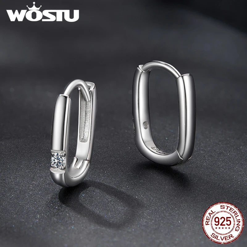 WOSTU Simple Rectangle Moissanite Wedding Earrings For Women Lab Diamond 925 Sliver Geometry Ear Clip Hoops Mother's Day Gifts