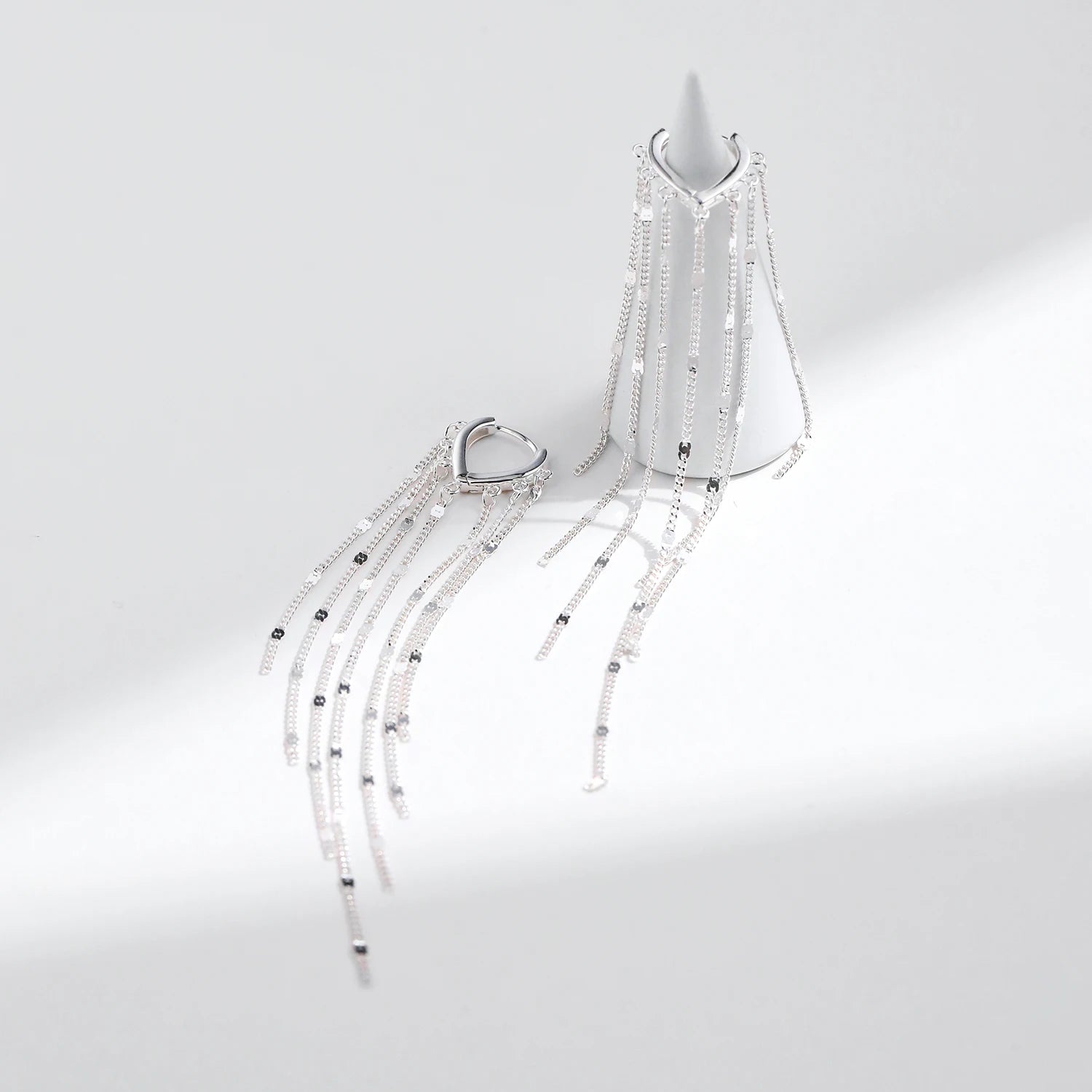 MODIAN 925 Sterling Silver Sparkling Long Tassel Hoop Earrings Trendy Party Luxury Buckle Earrings For Women Fine Jewelry Gifts - Madeinsea©