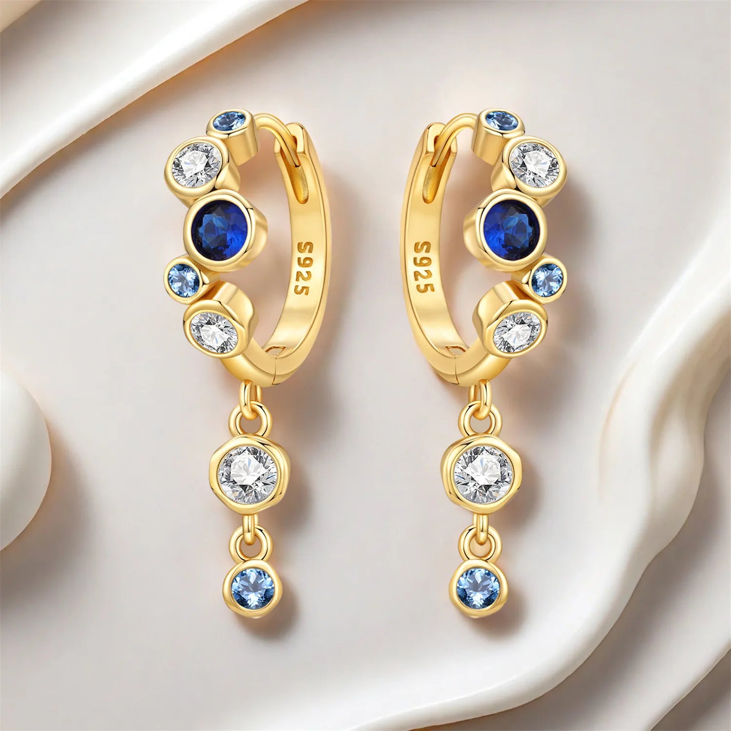 PANPOKI 925 Sterling Silver Gradient Blue Bubble Drop Earrings Women Earrings Charm Fashion Versatile Party Jewelry Gifts
