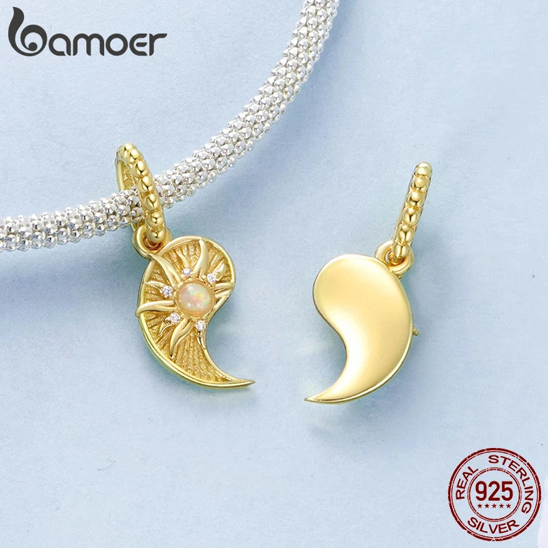 BAMOER 925 Sterling Silver Two-tone Pendant Detachable Taiji-Bagua Beads for Women Necklace DIY Guarding Jewelry Accessories