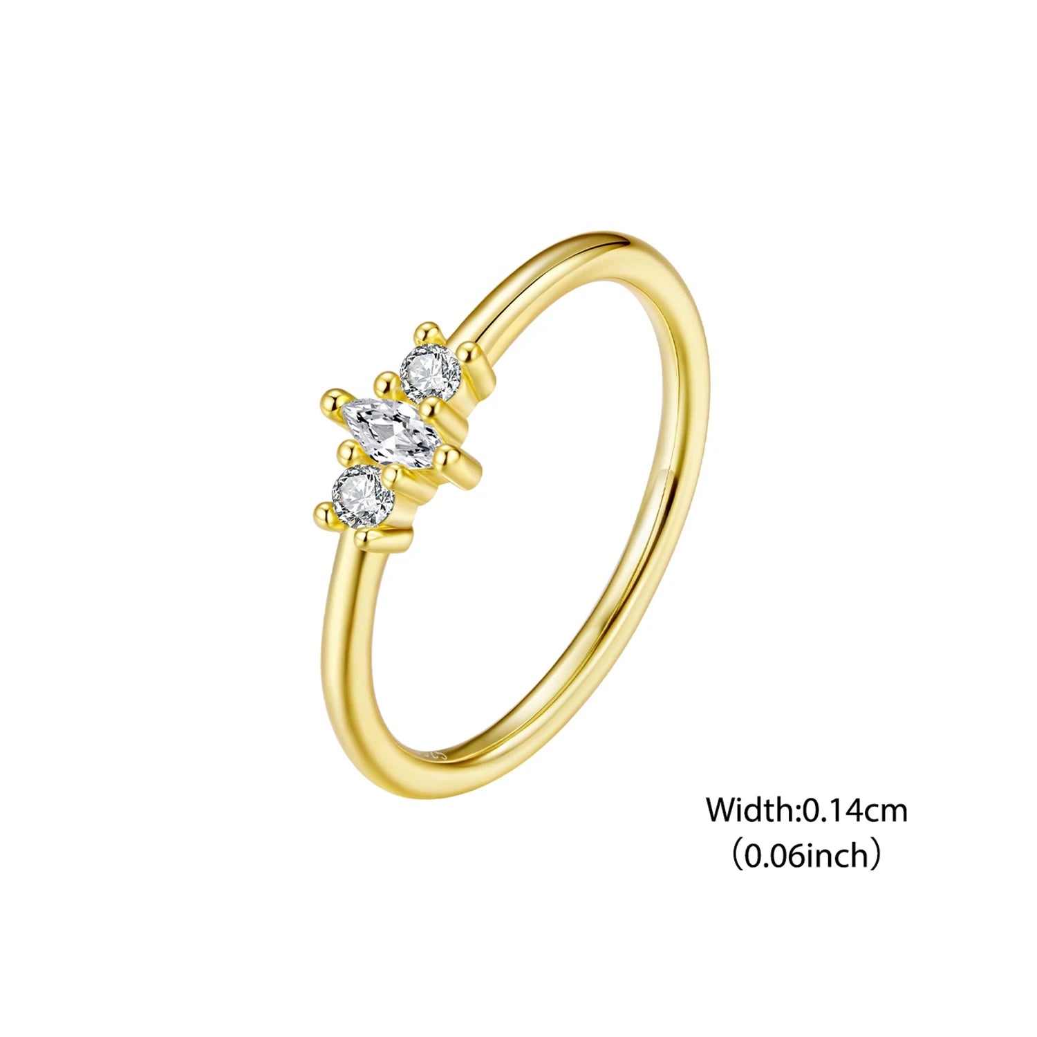 WOSTU 925 Sterling Silver Marquise Round Mini Cubic Zirconia Stackable Rings Plated gold for Women Anniversary Fine Jewelry Gift