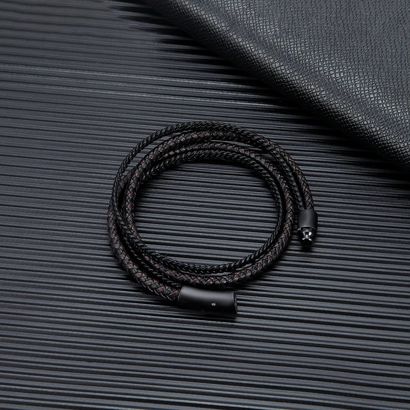 Simple Style Men Double Layer Leather Bracelet Matte Black Stainless Steel Button Accessories Hand-woven Jewelry Gifts