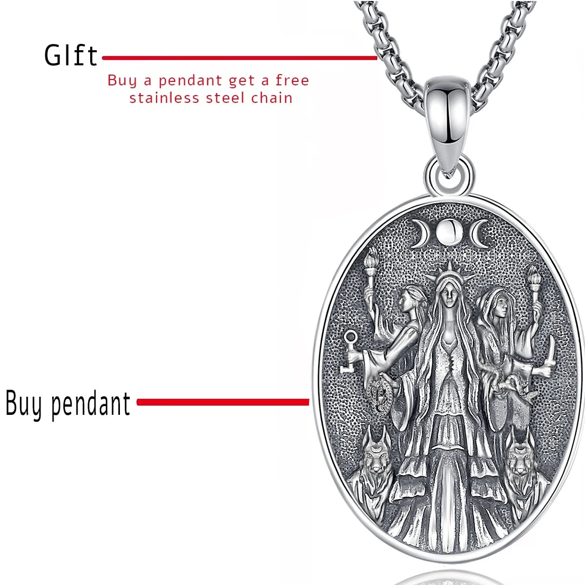 Eudora 925 Sterling Silver Triple Moon Goddess Necklace Hecate Dog Amulet Pendant Triple Goddess Jewelry Personality Women Gift