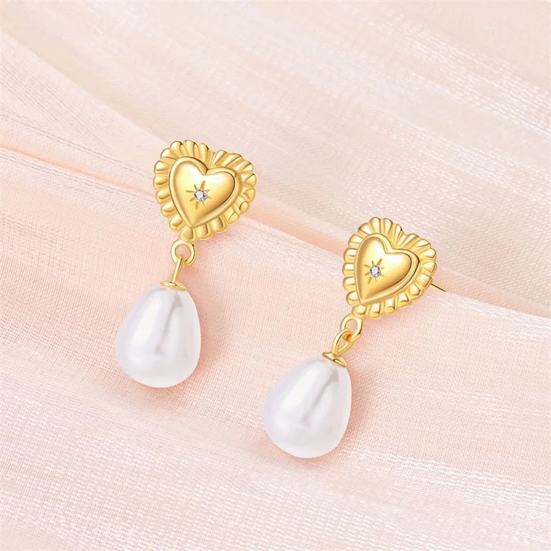 New Pearl Earrings 925 Silver Stars Moons Butterfly Sea Shell Golden Hoop Earrings Ear Stud For Women Engagement Luxury Jewelry