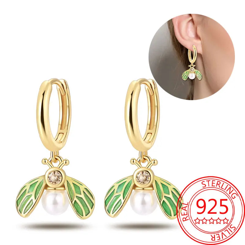 Hot Sale Bee Earrings For Girl Lovely Yellow Black Dancing Bee Happy S925 Hoop Earrings Birthday Gift Silver Jewelry