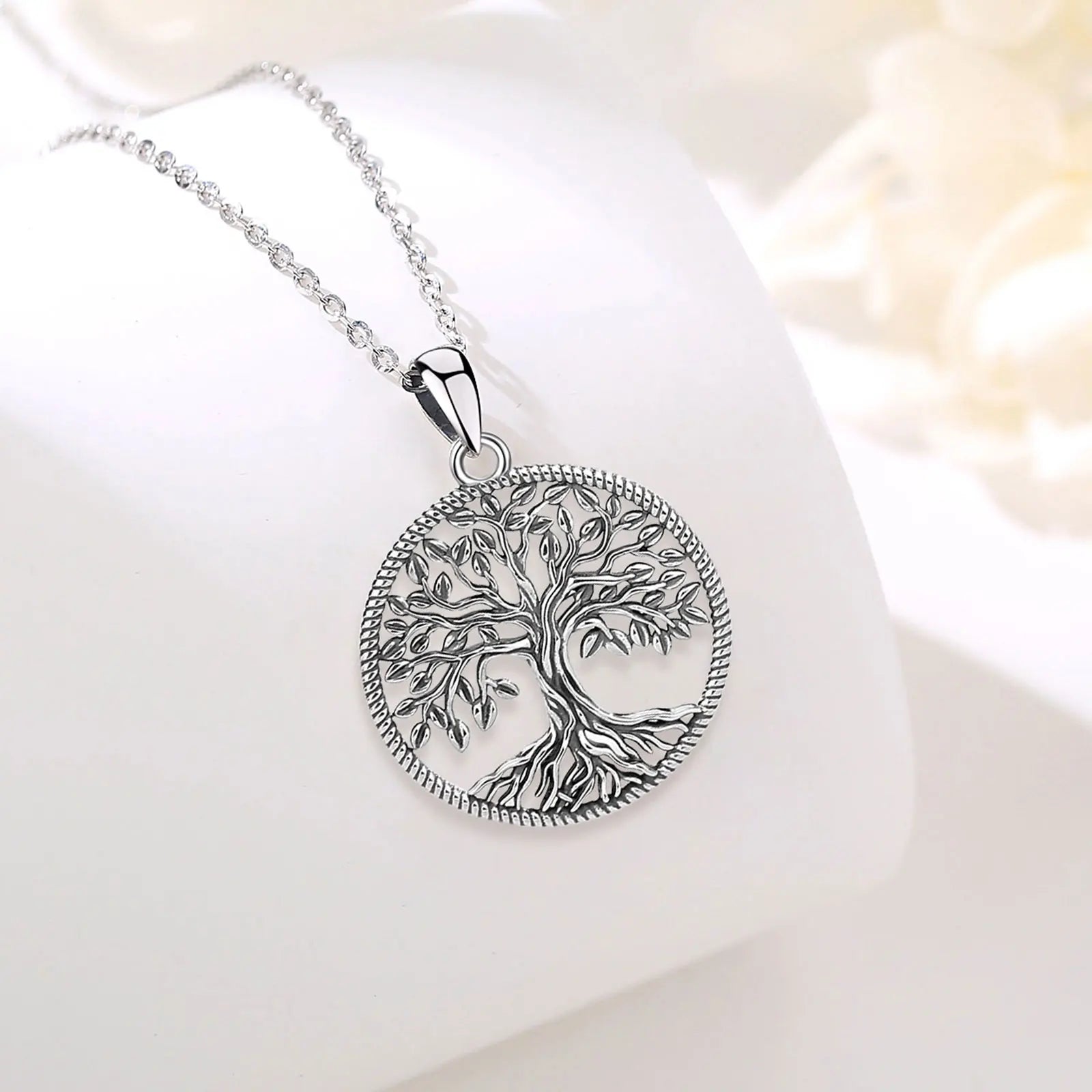 Eudora 925 Sterling Silver Vintage Tree of Life Necklace Vintage Yggdrasil Pendant Tree Jewelry Gift for Mom and Grandma Women