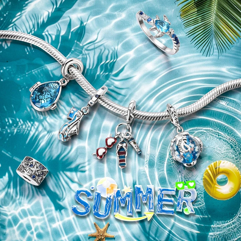 Summer 925 Sterling Silver Luminous Ocean Pendants Crab Whale Shark Charms Beads Fit 925 Original Bracelet Fine DIY Jewelry Gift