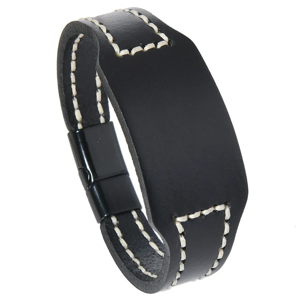 MKENDN Norse Warrior Viking Leather Wrap Bracelet Leather Wristband Cuff Wide Black/Brown Nordic Cuff Magnetic Clasp Jewelry