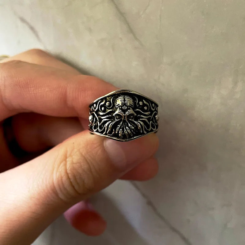 Retro Cthulhu Ring For Men Silver Color Punk Gothic Rock Hiphop Ring Handmade Designer Jewelry Biker Accessories Creative Gift