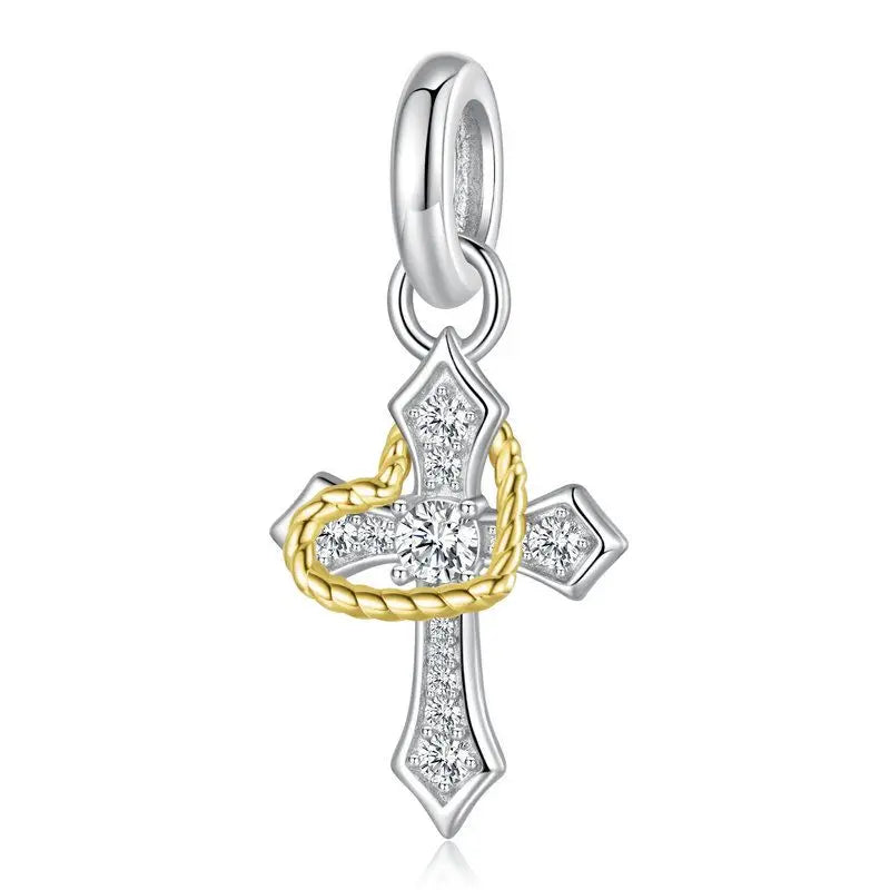 WOSTU Religious Series 925 Sterling Silver Prayer Charms Guardian Angel Pendant Red heart Bead Fit Bracelet DIY Jewelry Making