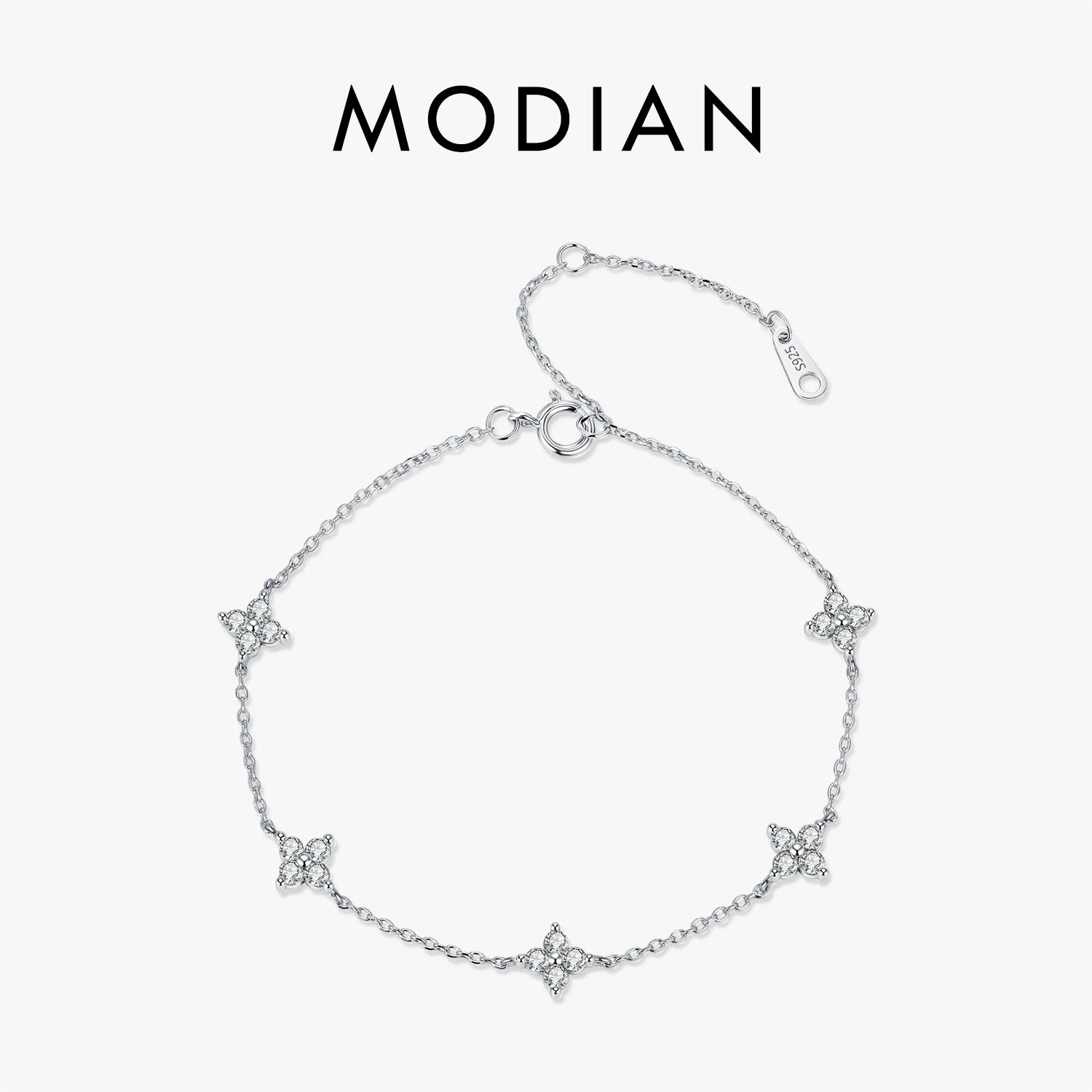 MODIAN 925 Sterling Silver Trendy Exquisite Four-Leaf Clover Clear CZ Charms Bracelet For Women Fine Jewelry Accessories