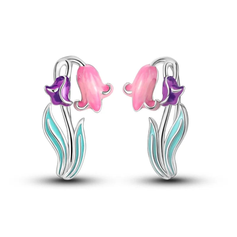 Spring Series Earrings For Women 925 Silver Butterfly Elf Dragonfly Flower Rose Ear Studs Earrings Fine Valentine's Day Jewelry