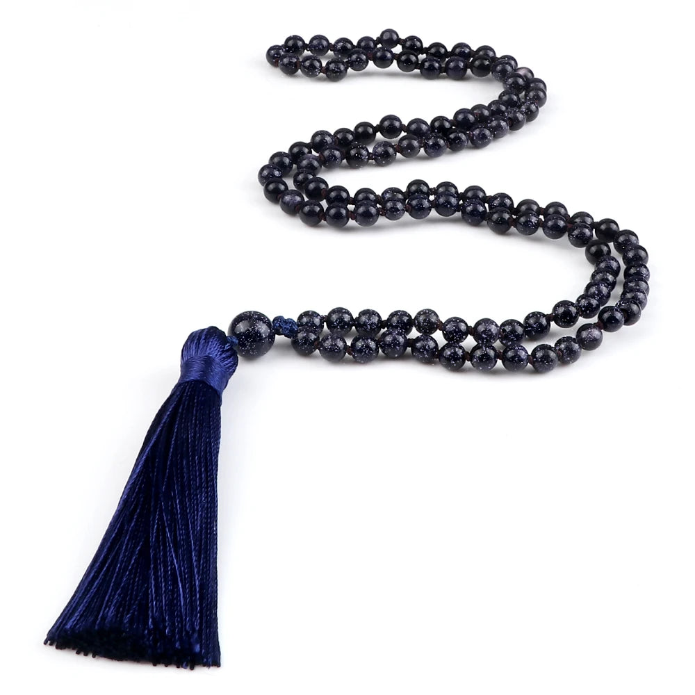 108 Beads Prayer Necklace Natural Green Stripe Onyx Stone Buddhist Buddha Meditation Bead Mala Necklace Women Men Jewelry Gifts