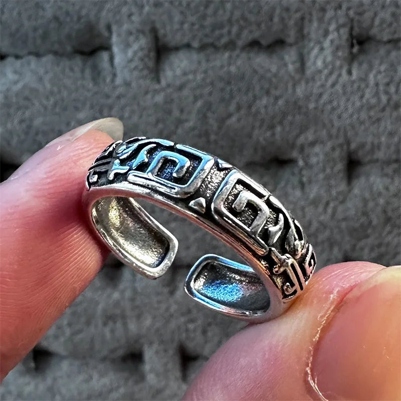 Retro Hui Palindrome Pattern Ring For Men Silver Color Punk Gothic Open Ring Handmade Unisex Designer Jewelry Accessories Gift