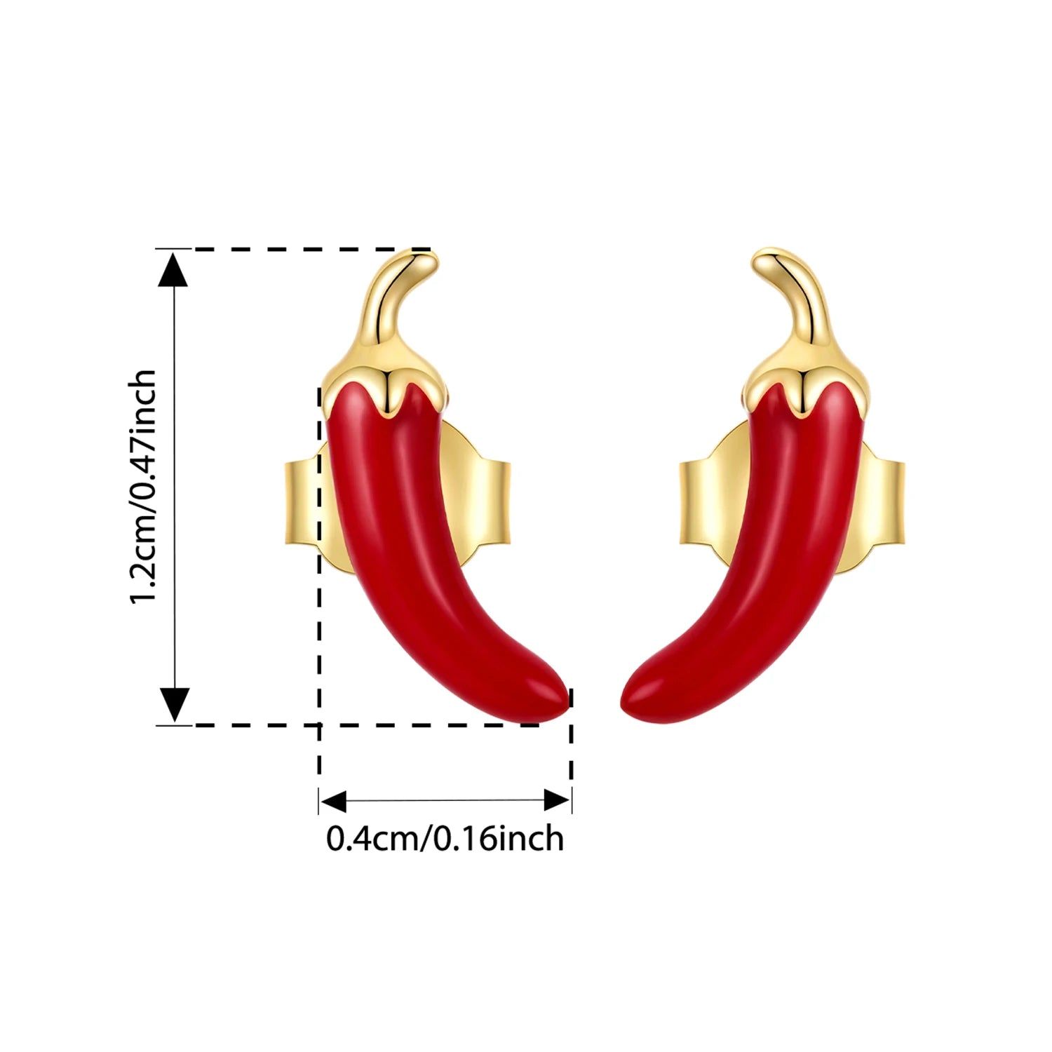 BAMOER 925 Sterling Silver Red Enamel Colored Chili Pepper Cherry Stud Earrings for Women Gold Plated Cartilage Piercing Jewelry