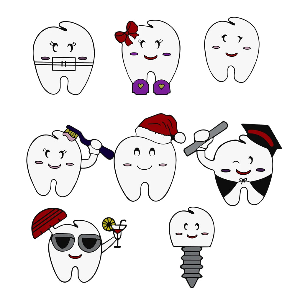 2-9Pcs/Set Cute Cartoon Tooth Brooch Doctor Nurse Mini Stethoscope Thermometer Enamel Pins Lapel Pin Badge Jewelry Gift Dentist
