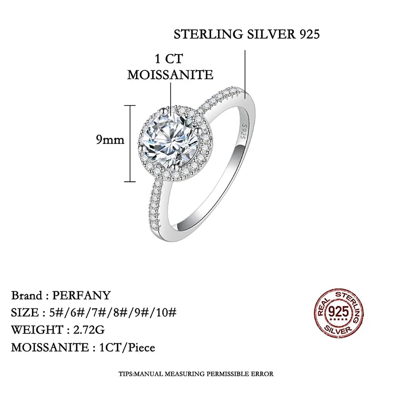 PERFANY Moissanite Ring For Women S925 Pure Silver Plated 18K White Gold Round Diamond Proposal Wedding High-end Jewelry - Madeinsea©