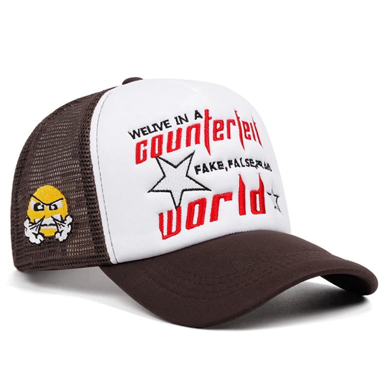 2026 New Creative Baseball Hat World Letter Anger Embroidered Hip Hop Hat Outdoor Daily Sunshade Hat Unisex Breathable Mesh Hat