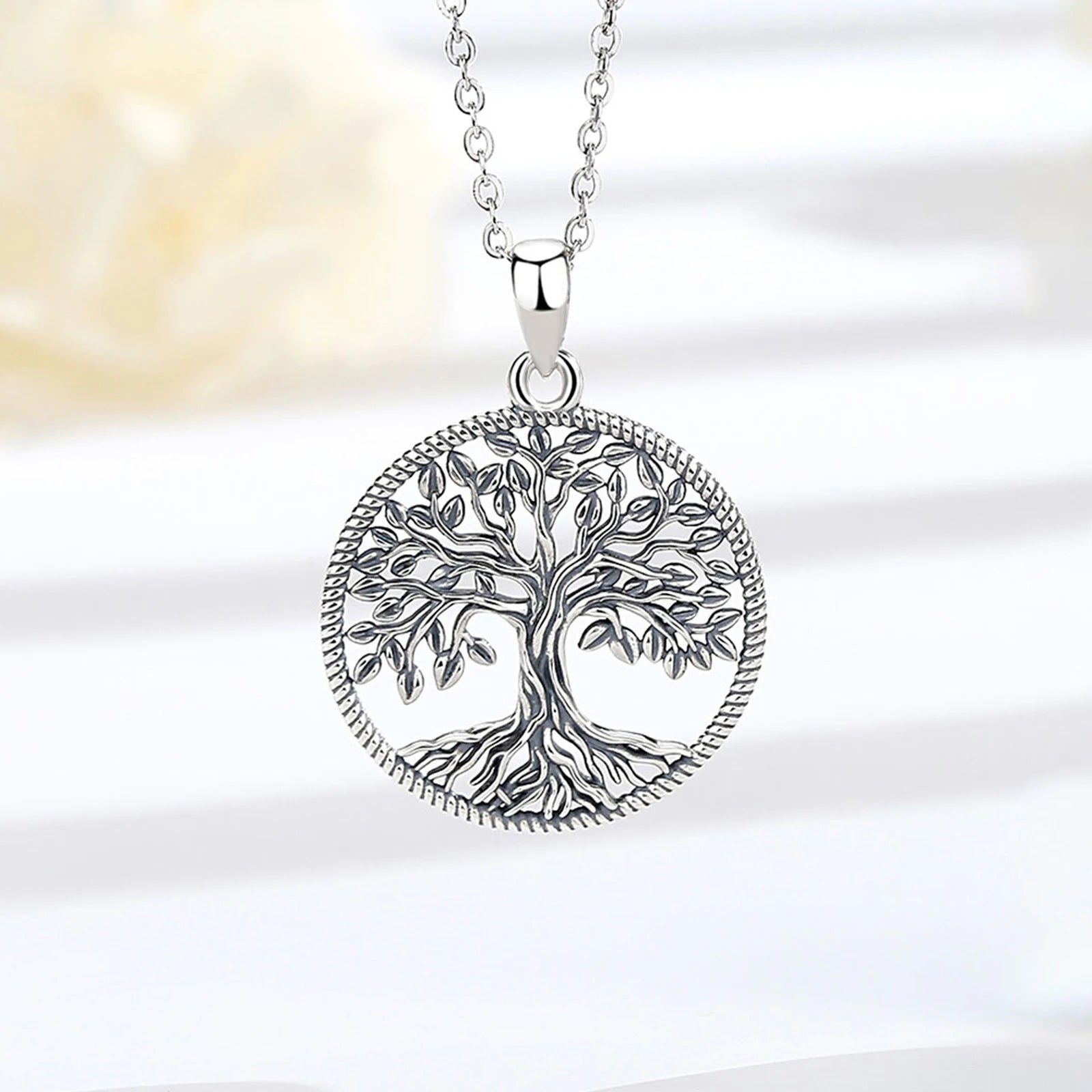 Eudora 925 Sterling Silver Vintage Tree of Life Necklace Vintage Yggdrasil Pendant Tree Jewelry Gift for Mom and Grandma Women