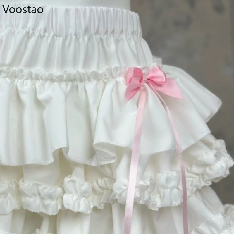 Kawaii Lolita Style Kuchenrock Japanische Mode Damen Süß Rosa Schleife Rüschen Party Minirock Ballett Mädchen Niedlich Y2k Faldas Mujer
