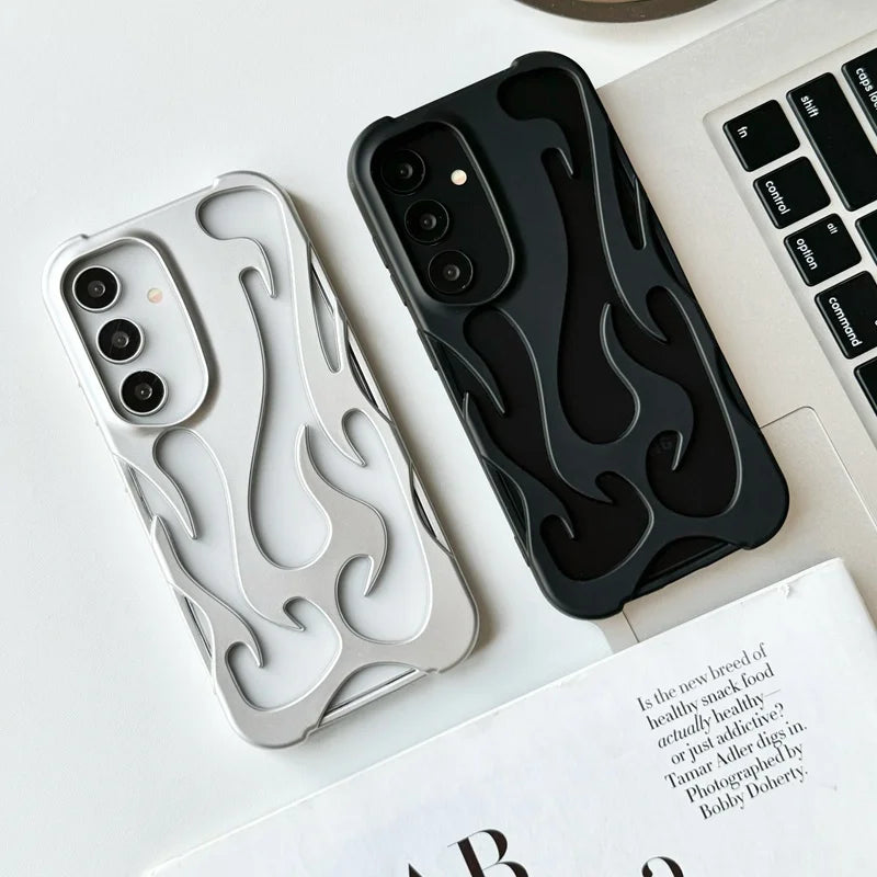 Neue 3D-Flammenmuster-Hülle für Samsung Galaxy S25, S24, S22, S23 Ultra, A56, A36, A26, A16, A55, A54, A06, A15, A14 5G – schlanke, weiche Hohlhülle