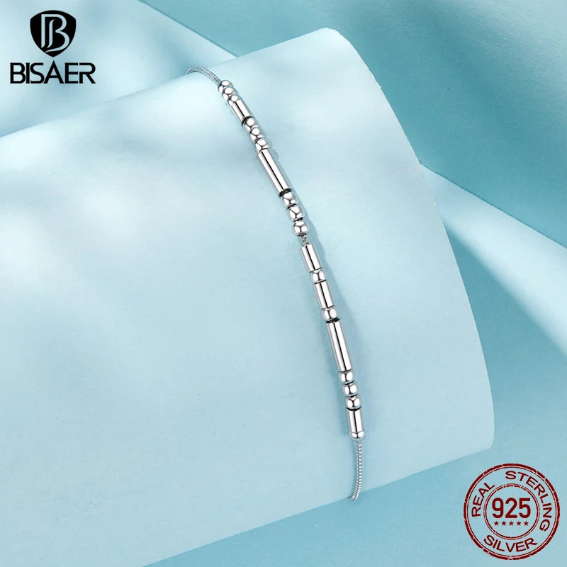 BISAER 925 Sterling Silver I Love You Morse Code Bracelet Trendy Thin Dainty Stackable Link Chain for Women Party Fine Jewelry