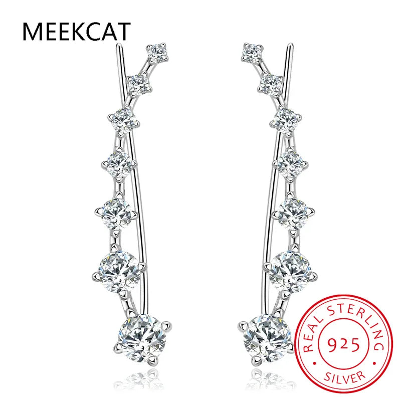 Full D Moissanite Earrings For Women Silver 925 Black/ White Diamond 7 Star Ear Cuffs Crawler Climber Earrings Unique Jewelry