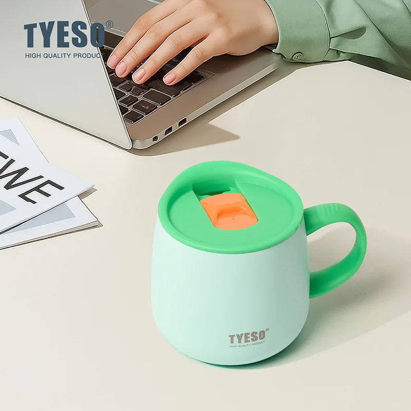 TYESO Vacuum Insulated Coffee Mug with Handle Lid Double Wall Vacuum Office Coffee Cup 355mML Vacuum Sealed for Hot Tea/Coffee