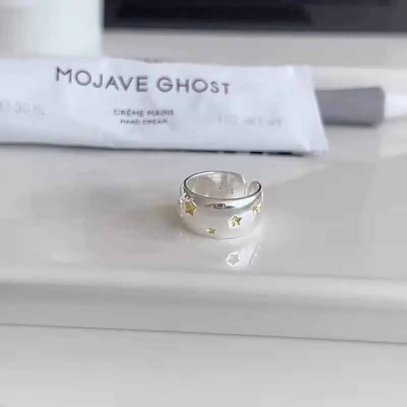 Sam Panda 925 Sterling Rings for Women Fashion Geometric Handmade Irregular Gold Star Ring Simple Fine Jelwery  Christmas Gift