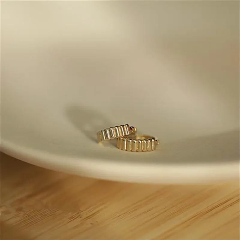 Retro Trendy Ribbed Earrings 925 Sterling Silver Plated 14K Gold Earrings for Women Versatile Jewelry