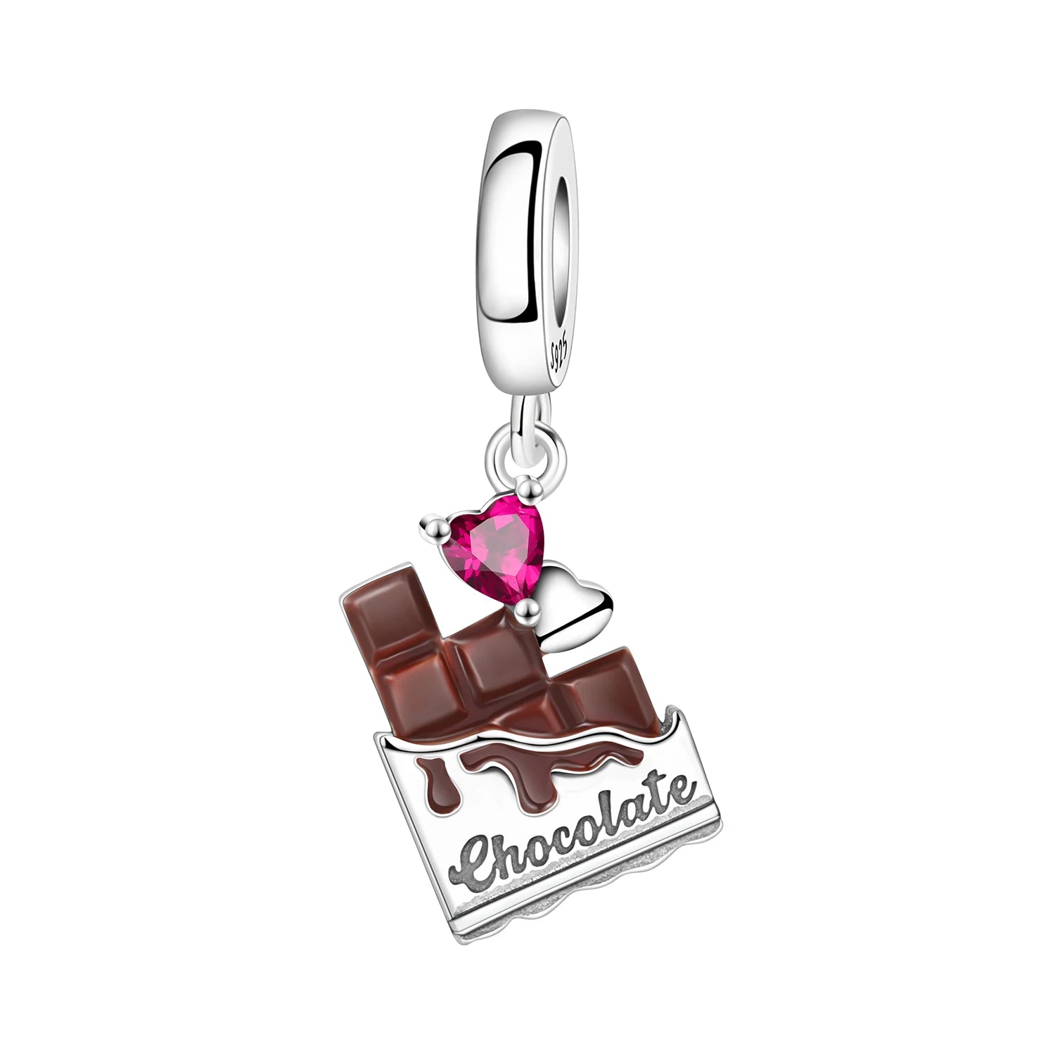S925 Sterling Silver Heart Zircon Chocolate Coffee Pendant Charms Beads Fit Womans Bracelets Necklace DIY Party Gifts Jewelry