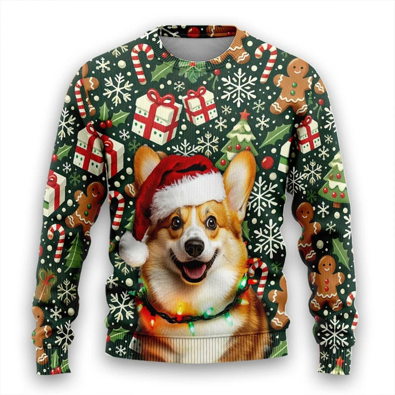 Christmas Theme Pet Corgi Raccoon 3D Printed Ugly Sweater Funny Goat Reindeer Unisex Sweatshirts Gingerbread Man Y2k Pullovers