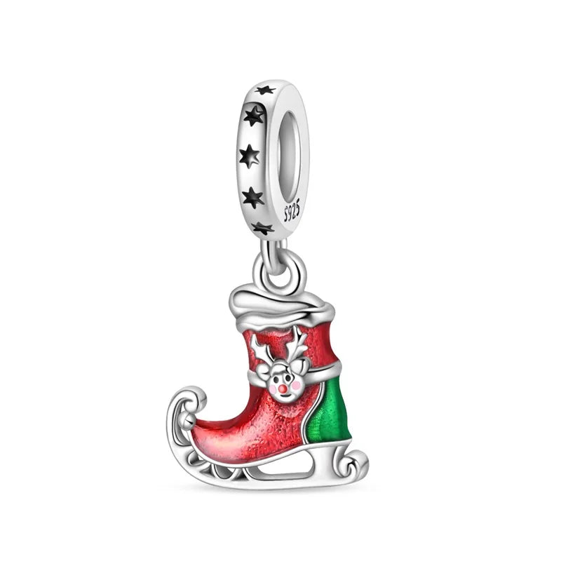 New 925 Silver Santa Claus Elk Socks Christmas Charms Beads Fit 3mm 925 Original Bracelets DIY Party Jewelry Festival Gifts